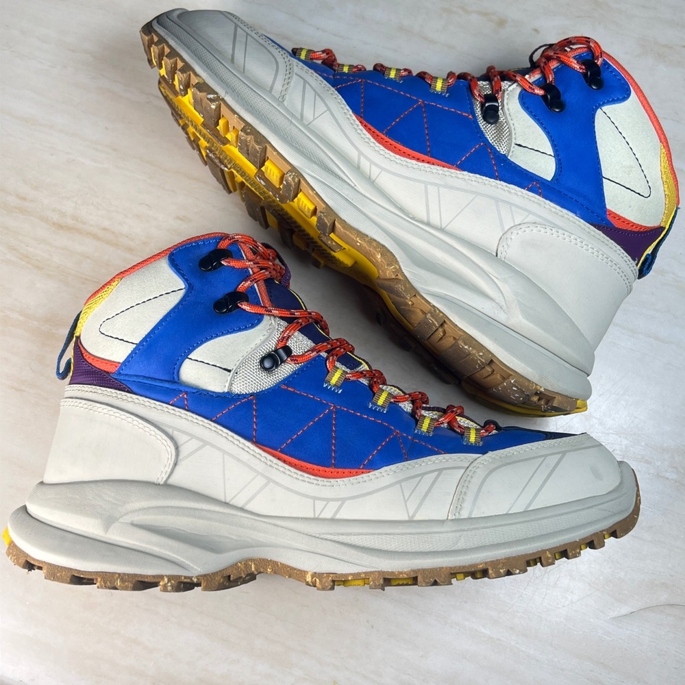 Zara Men's Hiking Boots High Top Lace Up Size 44 Blue Orange Yellow Chunky Sole - Picture 8 of 12
